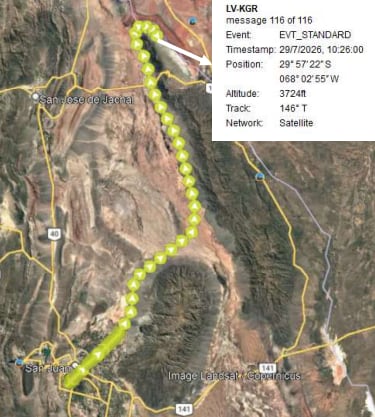 El registro de la trayectoria de vuelo del helicóptero