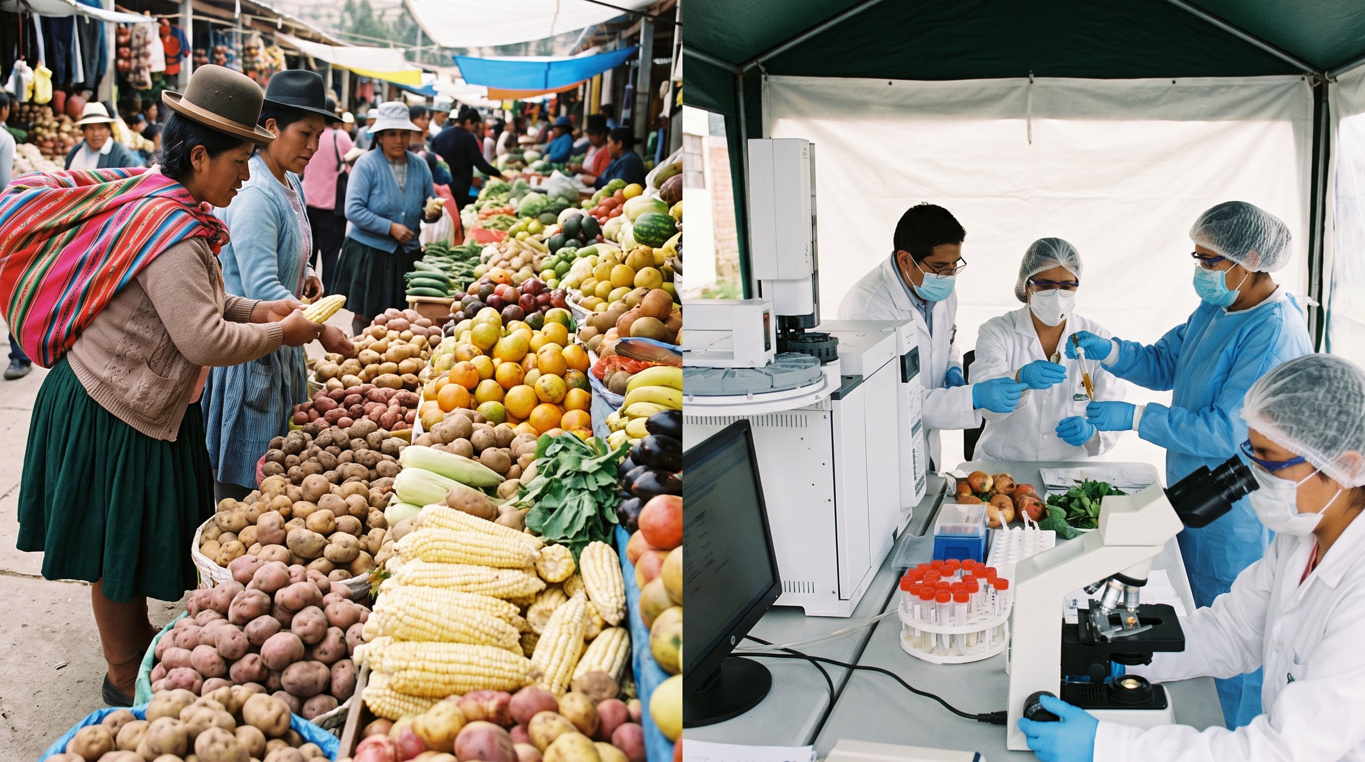 Alimentos frescos de un mercado peruano son sometidos a análisis de laboratorio por especialistas que monitorean la presencia de residuos químicos en los productos. (Imagen Ilustrativa Infobae)