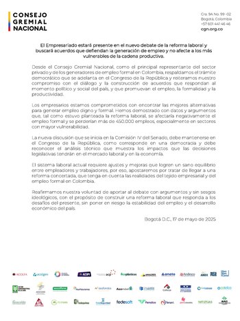 El Consejo Gremial informó que