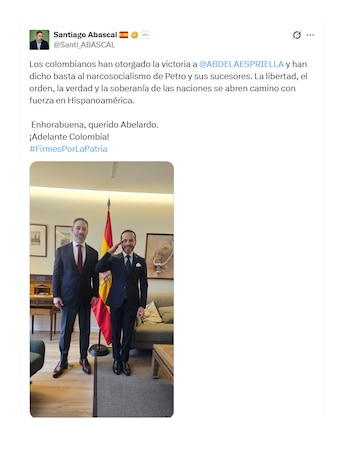 Santiago Abascal, diputado español, sobre el triunfo de Abelardo de la Espriella