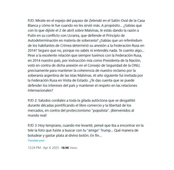 Fuertes criticas de cristina kirchner a Milei tuit 3