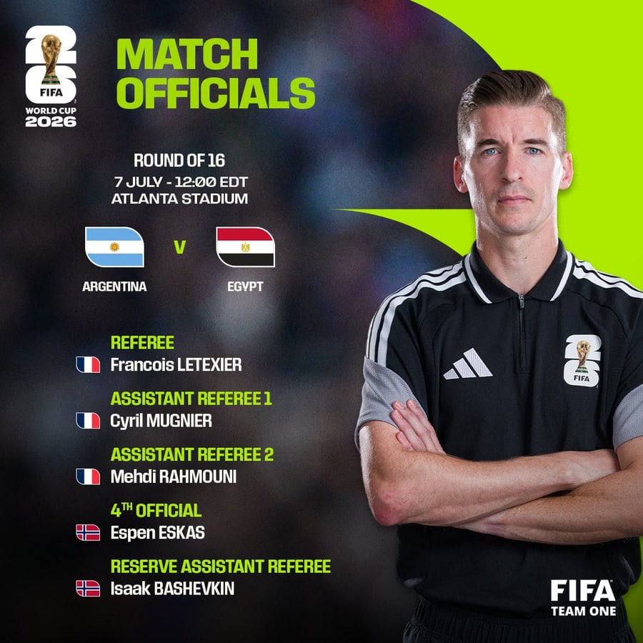 Terna arbitral para el cruce de Argentina ante Ecuador de este martes (@FIFAcom)
