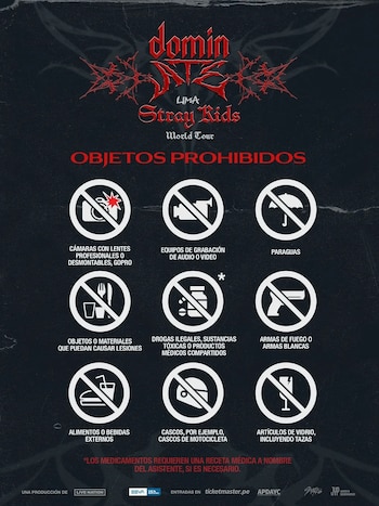 Objetos prohibidos para el concierto