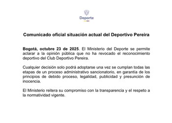 El Ministerio del Deporte dejó