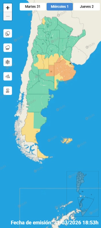Las alertas por tormentas en el país para el miércoles