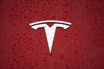 FILE PHOTO: A Tesla logo