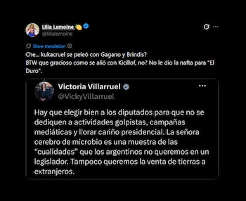 Tuits Victoria Villarruel y Lilia Lemoine