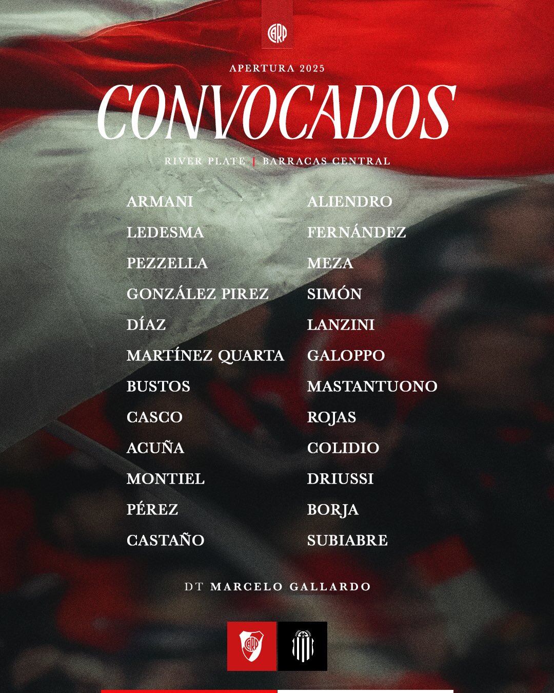 La lista que presentó Gallardo para el duelo de los octavos de final