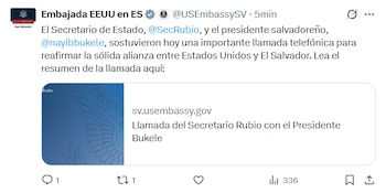 Rubio, conversó hoy con el presidente salvadoreño, para reafirmar la sólida alianza entre ambos gobiernos. (Foto cortesía Embajada de EE.UU. en San Salvador)