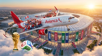 Avianca anunció que, para la temporada del mundial de fútbol 2026, ofrecerá vuelos adicionales con 1.800 asientos extra en rutas desde Bogotá hacia Miami, Dallas y Ciudad de México, así como desde Quito a Nueva York - crédito Visuales IA