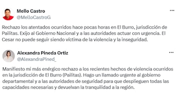 Los congresistas del Cesar expresaron su rechazo a los hechos y pidieron acciones de las autoridades para fortalecer la seguridad en la región. - crédito X
