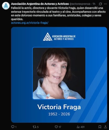 El comunnicado de la entidad al conocerse el deceso de la actriz (X)