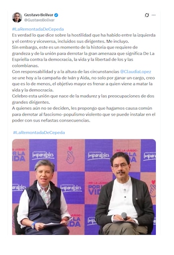 Gustavo Bolívar y su reacción a la adhesión de Claudia López a Iván Cepeda