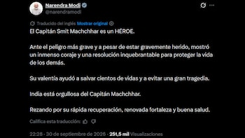 El mensaje de Narendra Modi para el hombre que fue atacado en el vuelo que iba en dirección a Israel (@narendramodi)