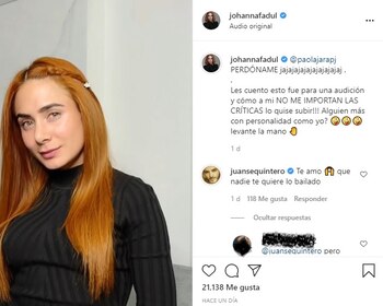 Post en Instagram de Johanna