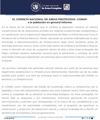Documento oficial del Consejo Nacional de Áreas Protegidas (CONAP) de Guatemala con texto, logo del Gobierno y fecha