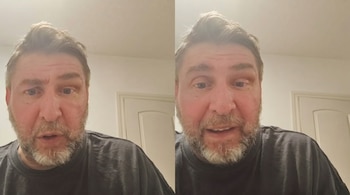 Imagen horizontal dividida de Emiliano Pinsón con barba y cabello castaño. Su rostro en dos primeros planos mirando al frente con expresiones sutilmente distintas.