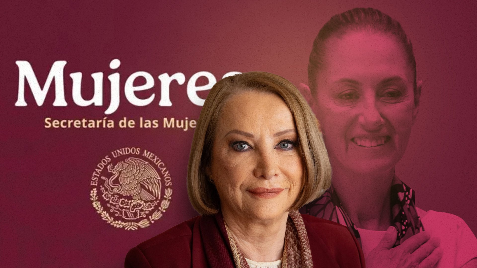 Laura Itzel Castillo, propuesta para la Secretaría de las Mujeres, aparece en una imagen compuesta con la silueta de Claudia Sheinbaum y el logo de la institución, en el marco de discusiones en el Senado de la República. (Jovani Pérez | Infobae México)
