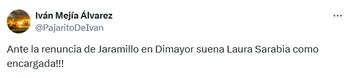 Iván Mejía "propuso" a Laura Sarabia para la presidencia de la Dimayor - crédito @PajaritoDeIvan/X