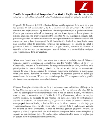 Comunicado del Partido Liberal difundido