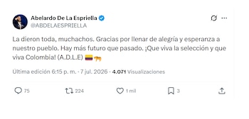 Abelardo de la Espriella saludó a la selección Colombia