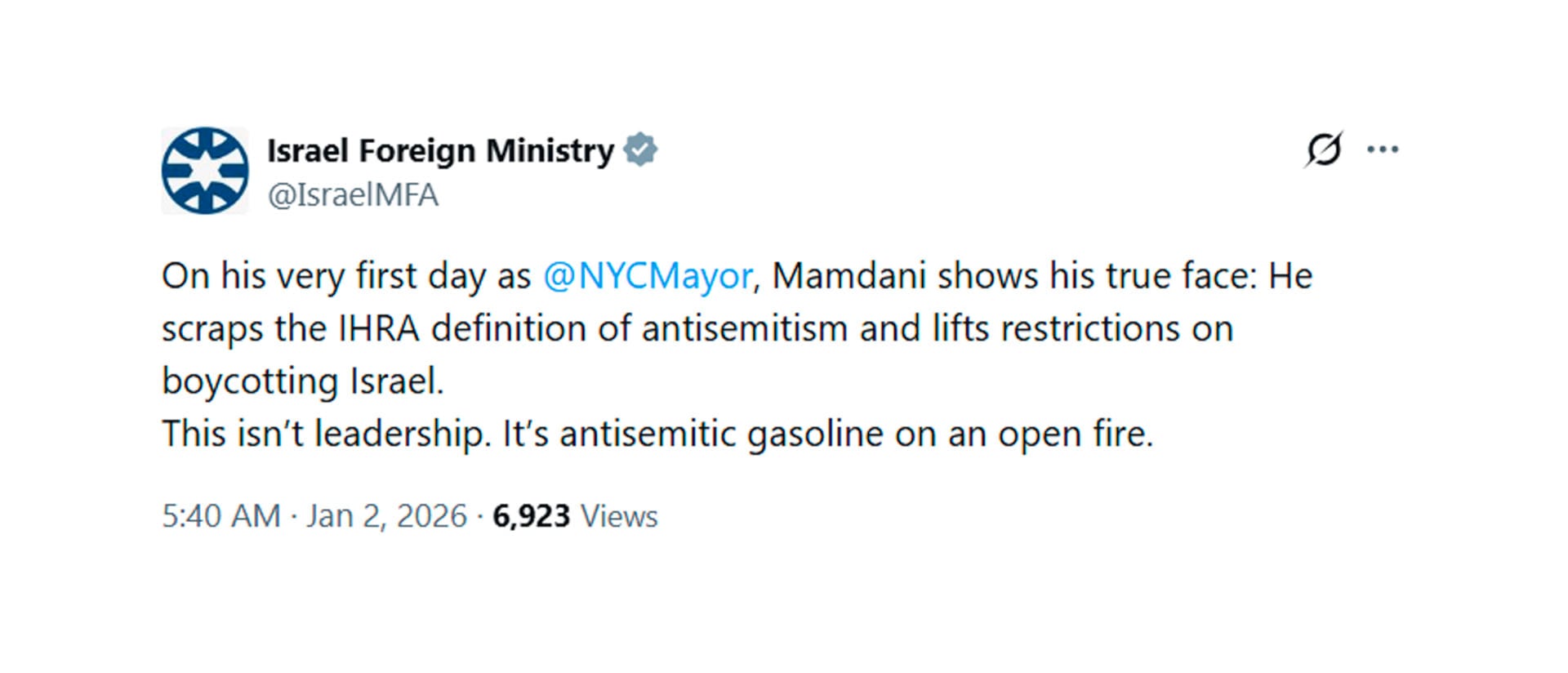 El mensaje del Ministerio de Exteriores de Israel en X