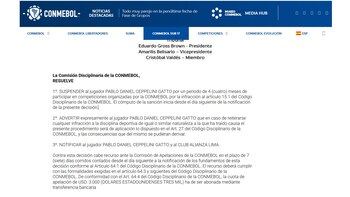 Conmebol informó el castigo contra