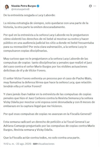 Petro se refirió a las acusaciones de la exfiscal Laborde la mañana del sábado 22 de agosto vía X - crédito @nicolaspetroB/X