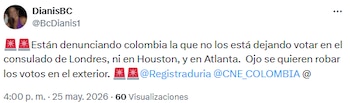 Alertan sobre impedimentos en consulados para votar en elecciones presidenciales en el exterior - crédito @BcDianis1/X
