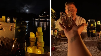 Camilo Méndez le pidió a Sara Uribe que fuera su novia con una romántica cena a la luz de la luna - crédito @sara_uribe/Instagram