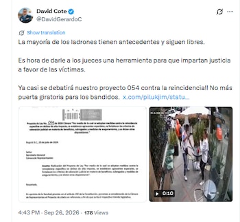 El representante a la Cámara David Cote relacionó la denuncia con su proyecto de ley contra la reincidencia delictiva - crédito @DavidGerardoC/X