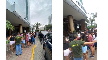 Fans afuera del hotel Marriott.
