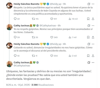 Heidy Sánchez salió en defensa de Iván Cepeda y respondió con fuertes cuestionamientos a Cathy Juvinao - crédito @CathyJuvinao - @heidy_up/X