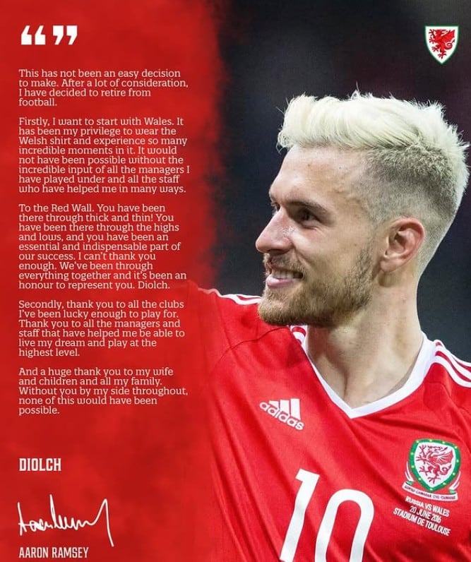 Aaron Ramsey y su comunicado donde le pone fin a su carrera.