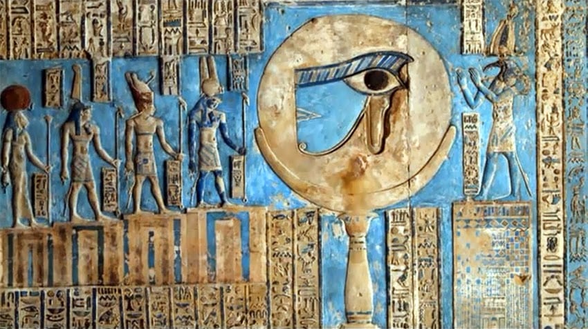 Uso del azul egipcio en las pinturas del Templo de Dendera en honor a la diosa Hathor del amor y la fertilidad. Foto: Wiki.