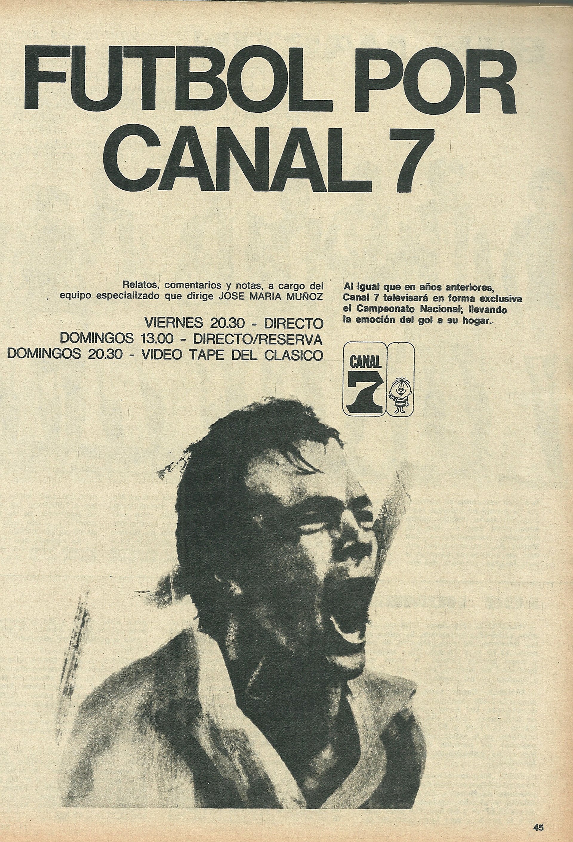 Publicidad de Canal 7 en 1970 detallando las tres transmisiones de cada fin de semana