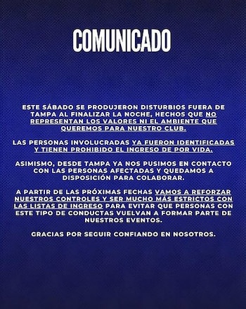 El texto que publicó el boliche