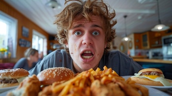 Persona disfrutando una abundante cena