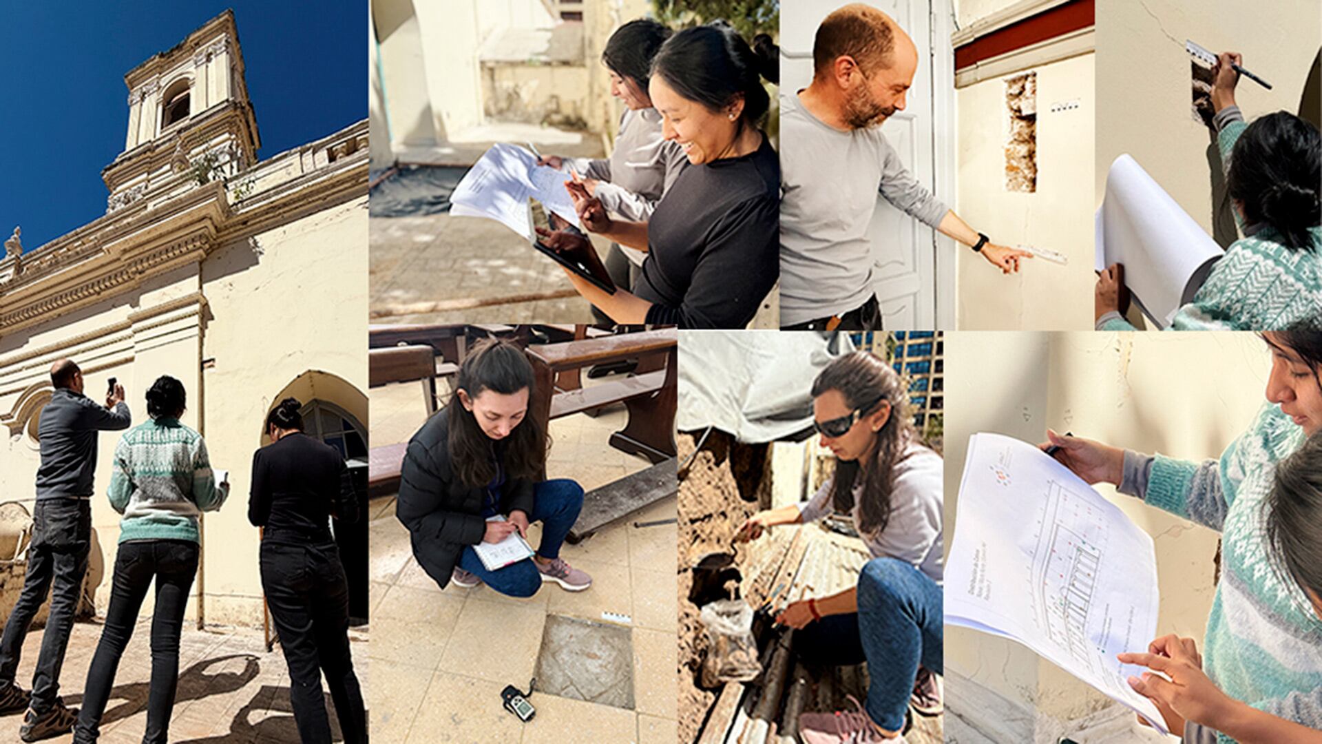 Trabajo de campo para el relevamiento del edificio y estudios de sus características constructivas (gentileza Antonella Flamini/Conicet)