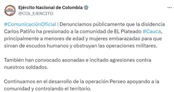 Así lo informó el Ejército nacional por medio de redes sociales - crédito captura de pantalla