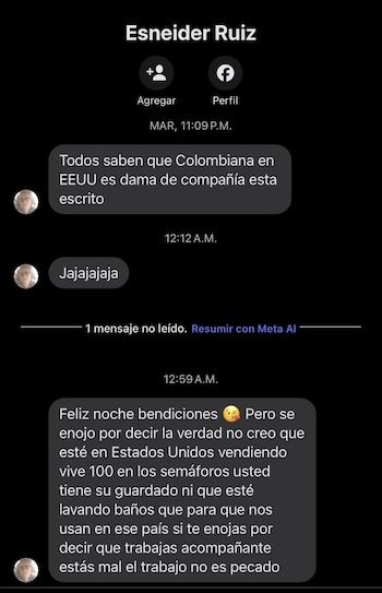 El sujeto no deja de hostigar a la joven por mensajes internos - crédito María Camila AG / Facebook
