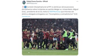 Universitario y Melgar no recibirán castigo por batalla campal, debido a que los informes del árbitro y delegado no están completos y se contradicen.