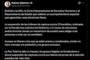 Paloma Valencia - crédito @PalomaValencia/X