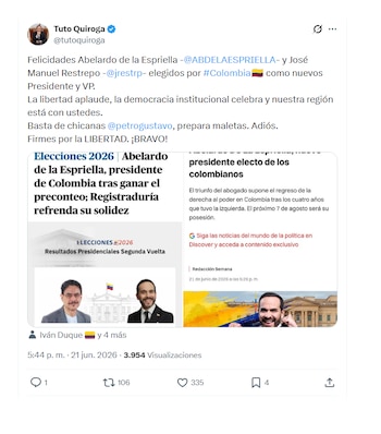 Tuto Quiroga sobre el triunfo de Abelardo de la Espriella