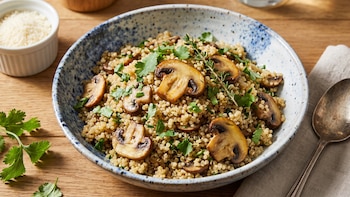 Receta de risotto con quinoa y hongos, rápida y fácil