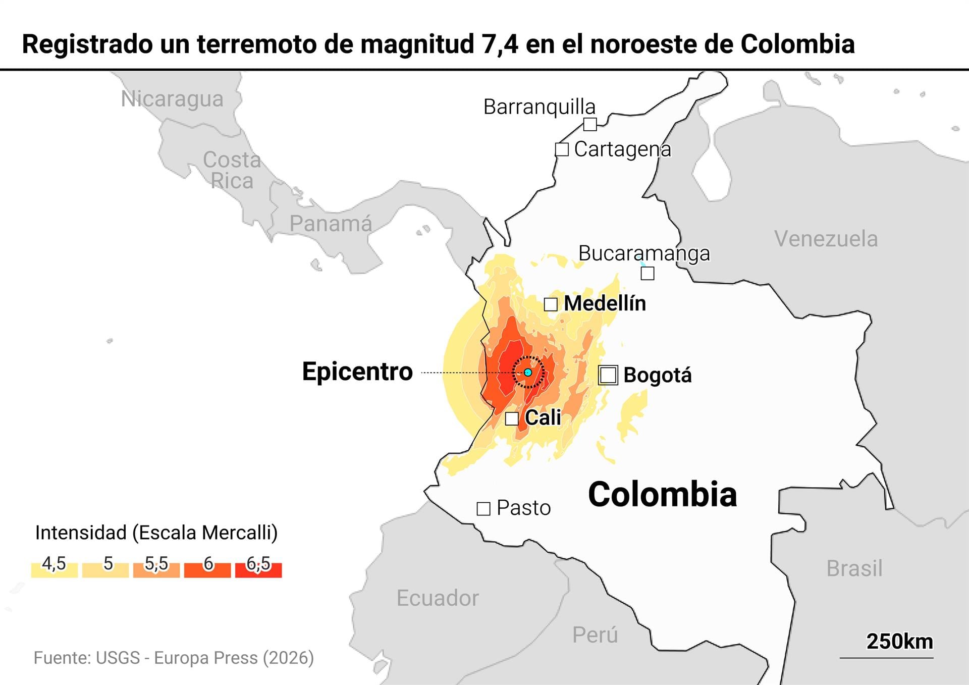 Aumentan a medio centenar los muertos por el seísmo de magnitud 7,4 registrado en el noroeste de Colombia
