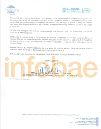 Documento oficial con logotipos del Gobierno de Chihuahua, texto impreso, una firma autógrafa y una marca de agua