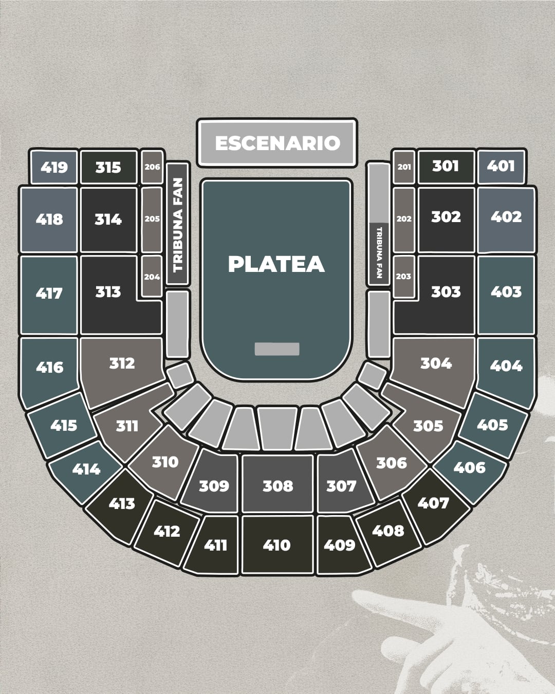 El Davi Arena dispondrá de localidades en Platea, Tribuna Fan, Primavera Lounge y cuatro zonas distribuidas entre el Piso 3 y el Piso 4 - crédito Breakfast Live