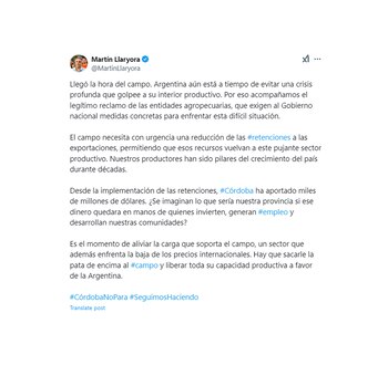 La publicación del gobernador Martín