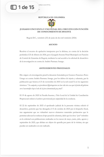 El Juzgado 51 Penal del Circuito de Bogotá argumentó que el mensaje publicado en noviembre de 2023 por el exmandatario no puede leerse solo como crítica política - crédito suministrado